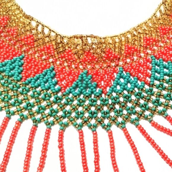 Vintage Hand Woven Seed Bead Collar Style Statement Necklace - Picture 9 of 10